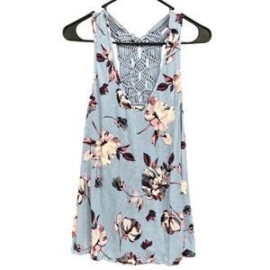 Maurices Floral Tank Top Blue Pink Crochet Back‎ Sleeveless Size 1